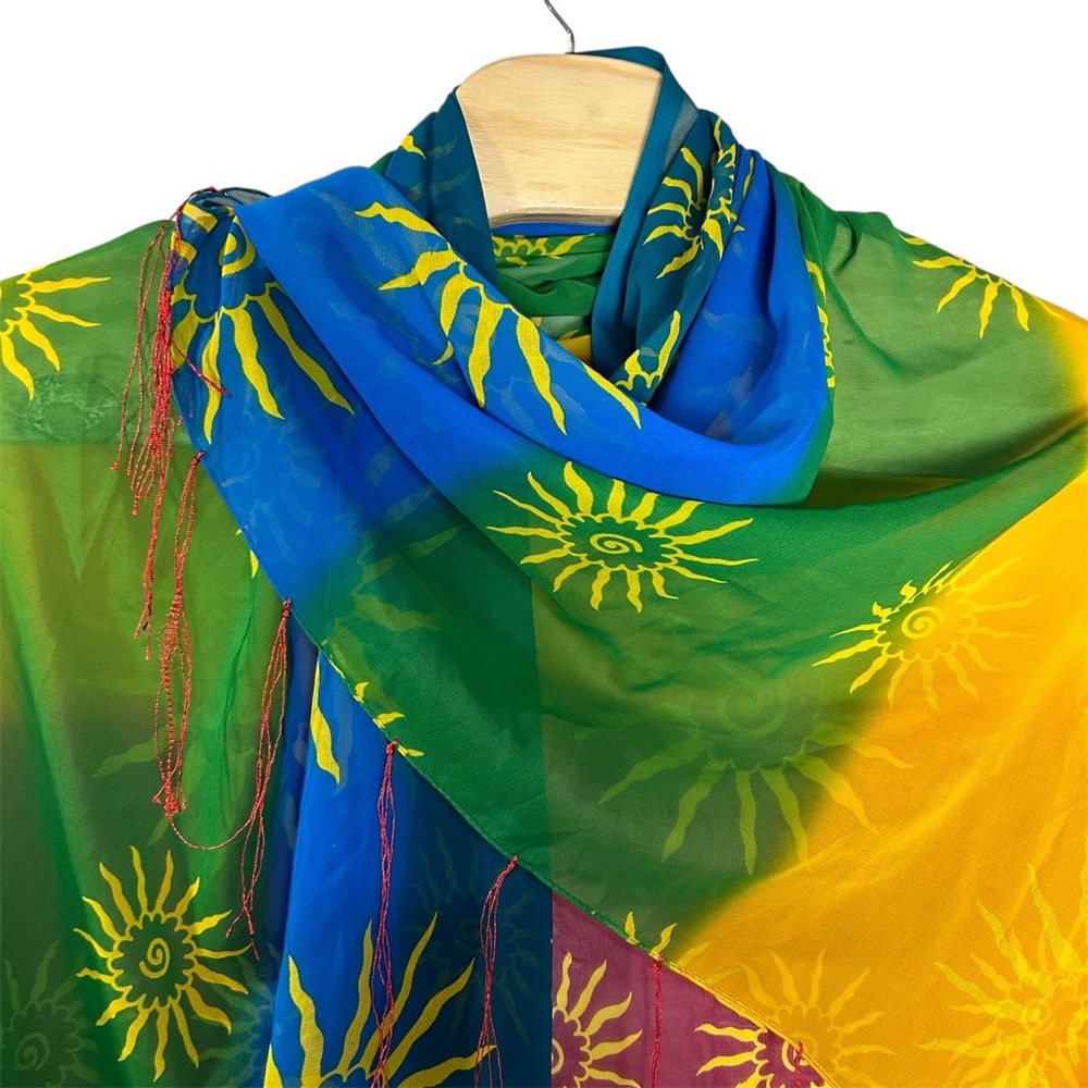 Bohemian colorful women’s wrap scarf swimsuit coverup fringed‎